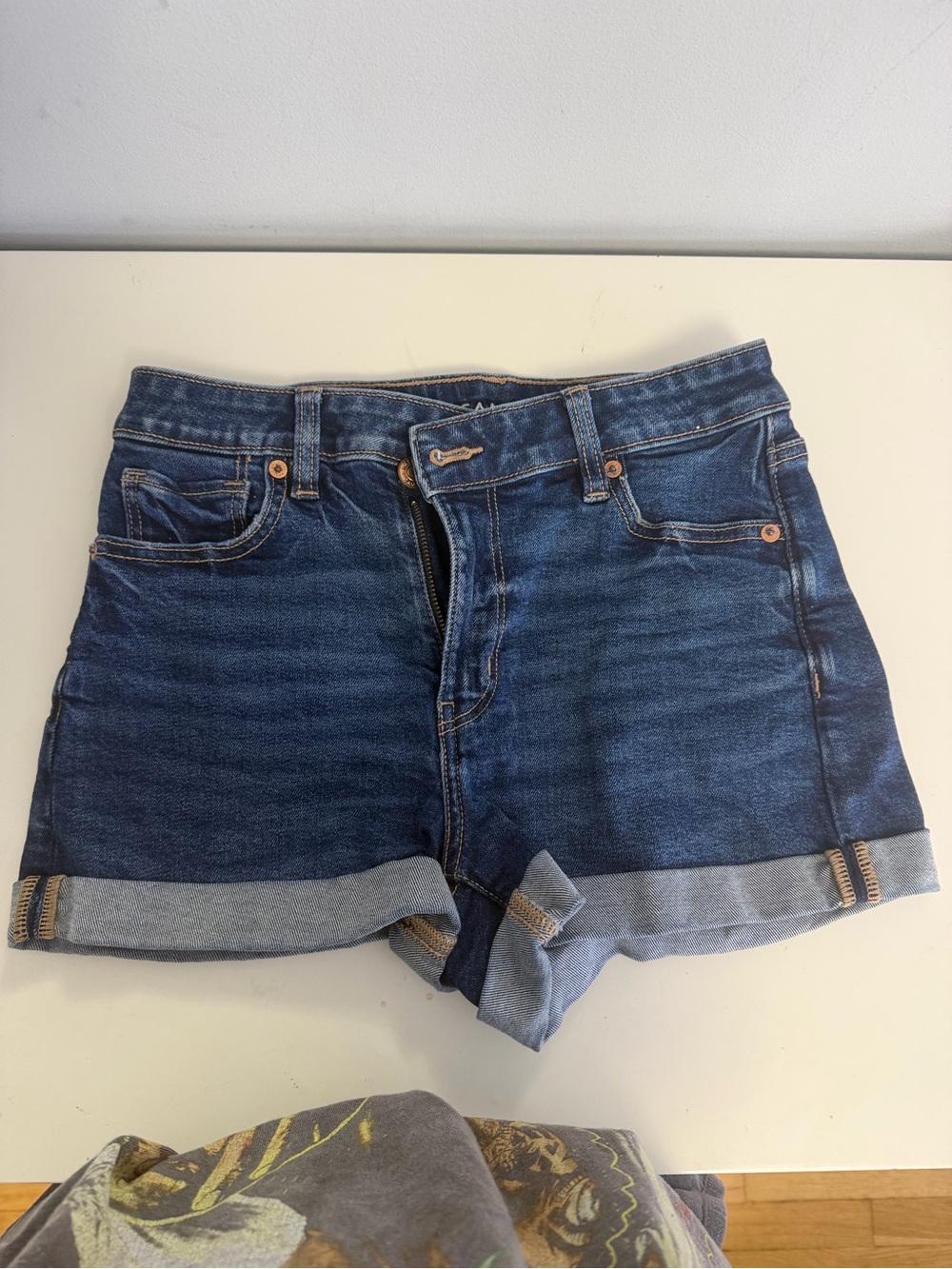 American Eagle Outfitters Dark Blue Rolled-Hem Denim Shorts